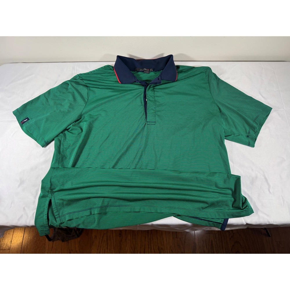 RLX Ralph Lauren Mens XL Green Navy Striped Performance Golf Polo Shirt Slv